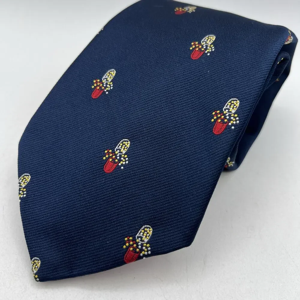 Vintage Contac Pill Capsule Neck Tie Navy Red Pharma Medication USA Doctor
